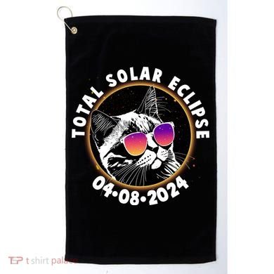 Funny Total Solar Eclipse April 8 2024 Sunglasses Cat Golf Towel