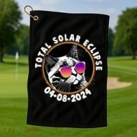Funny Total Solar Eclipse April 8 2024 Sunglasses Cat Golf Towel thumb 1