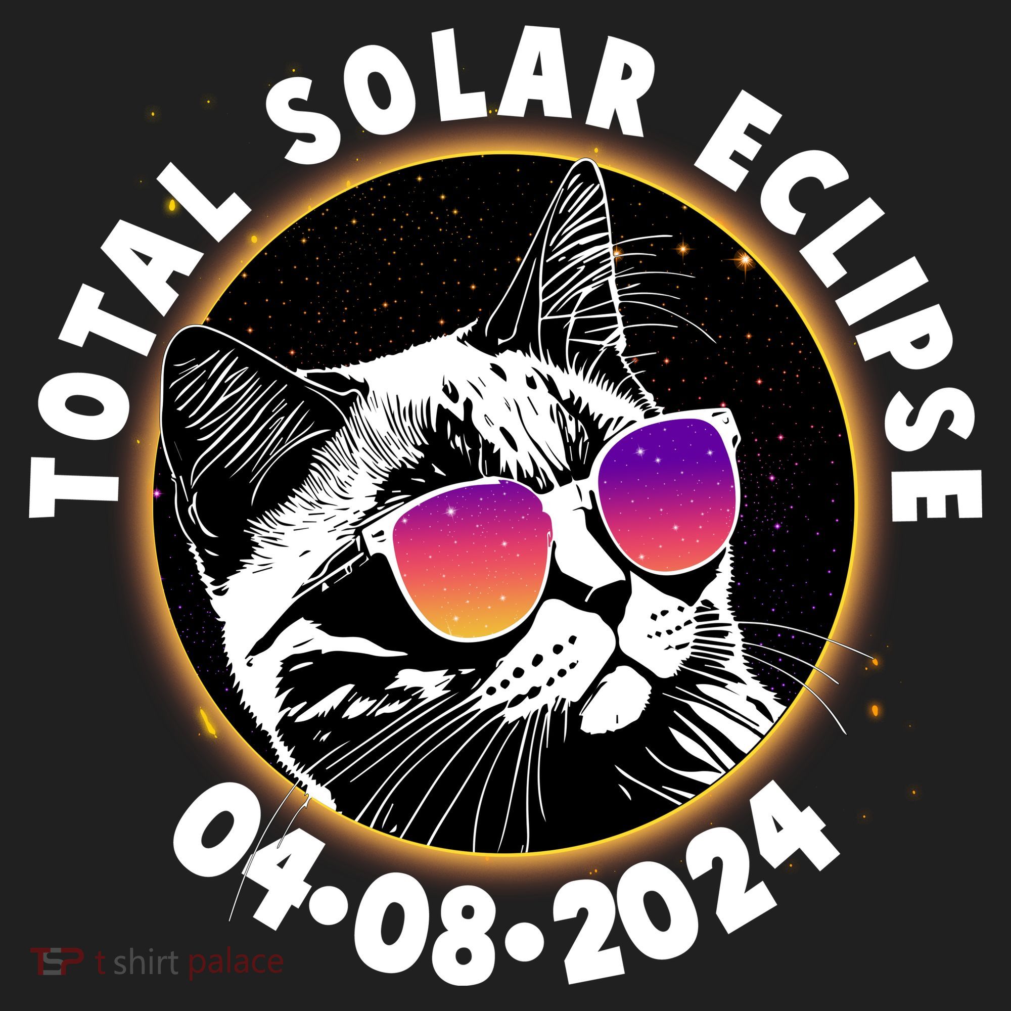 Funny Total Solar Eclipse April 8 2024 Sunglasses Cat Golf Towel