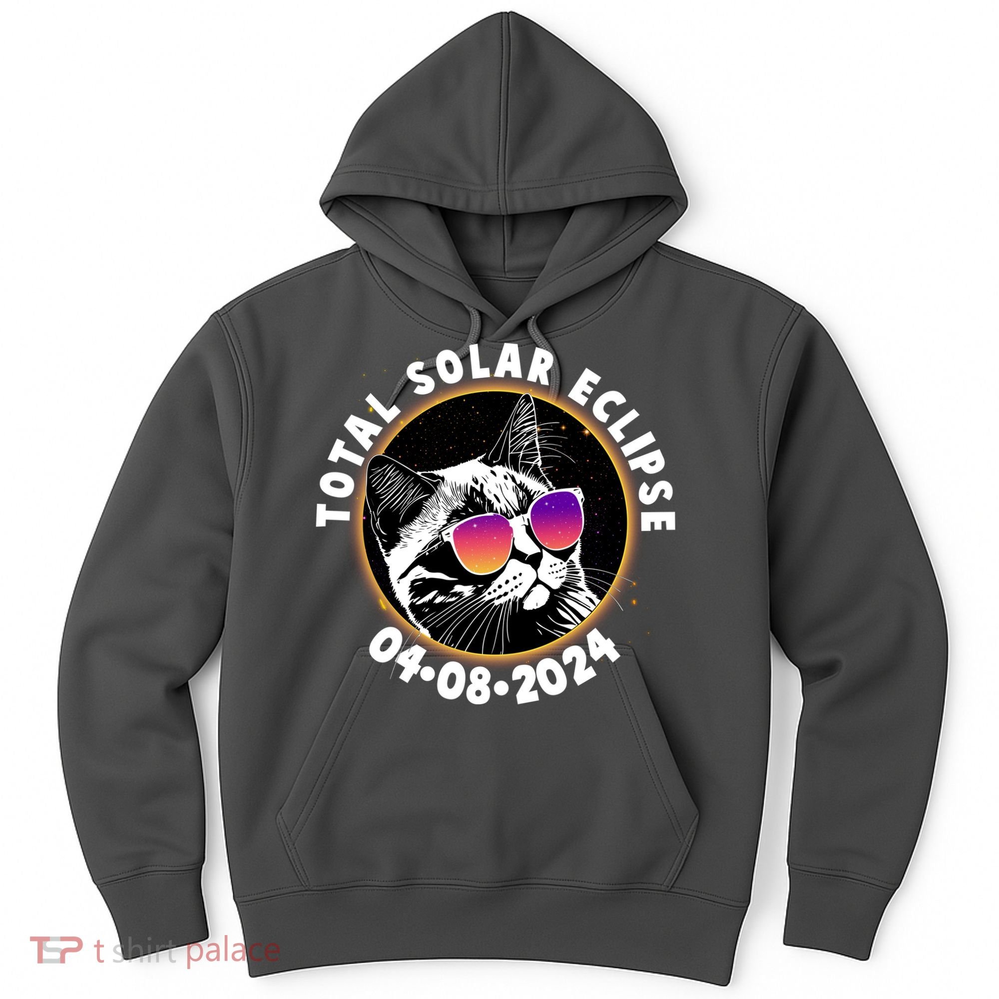 Funny Total Solar Eclipse April 8 2024 Sunglasses Cat Hoodie