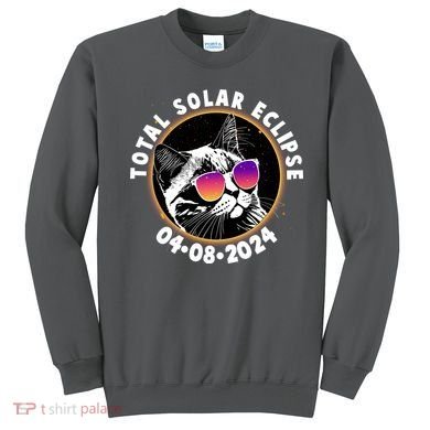 Funny Total Solar Eclipse April 8 2024 Sunglasses Cat Sweatshirt