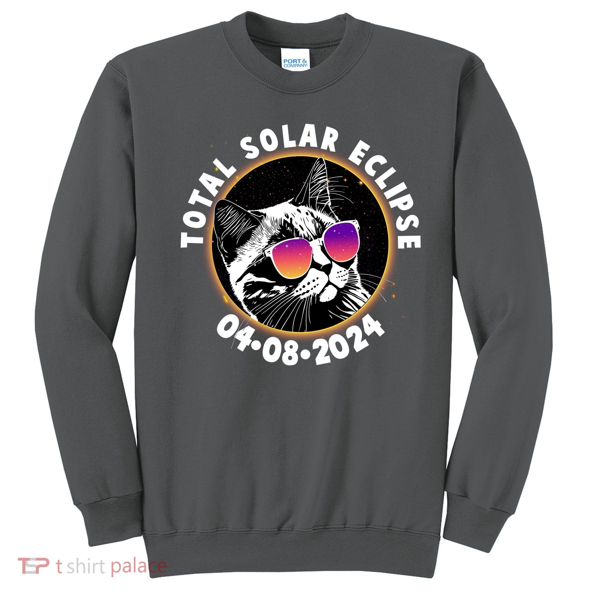 Funny Total Solar Eclipse April 8 2024 Sunglasses Cat Sweatshirt