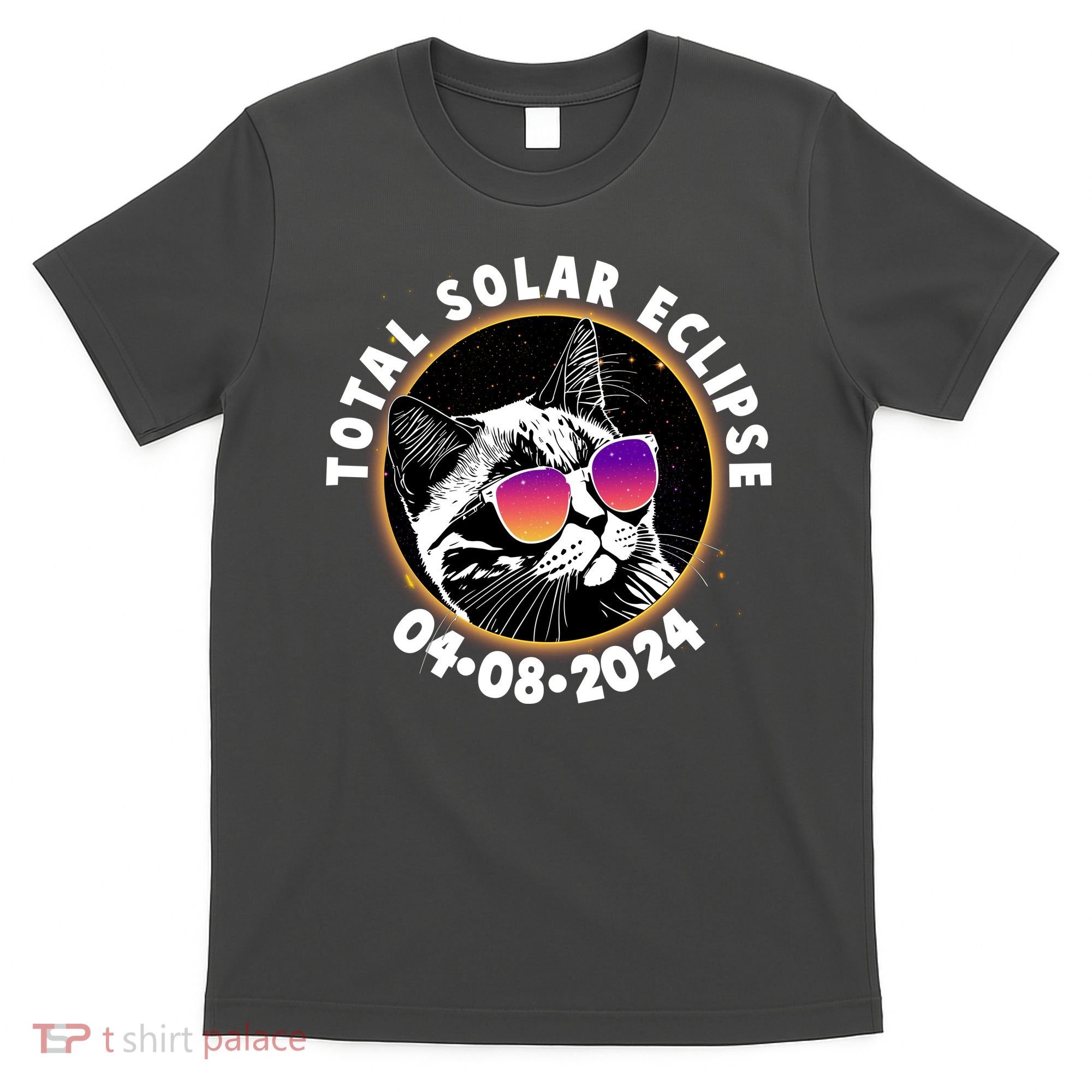 Funny Total Solar Eclipse April 8 2024 Sunglasses Cat T-Shirt