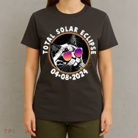 Funny Total Solar Eclipse April 8 2024 Sunglasses Cat T-Shirt thumb 4