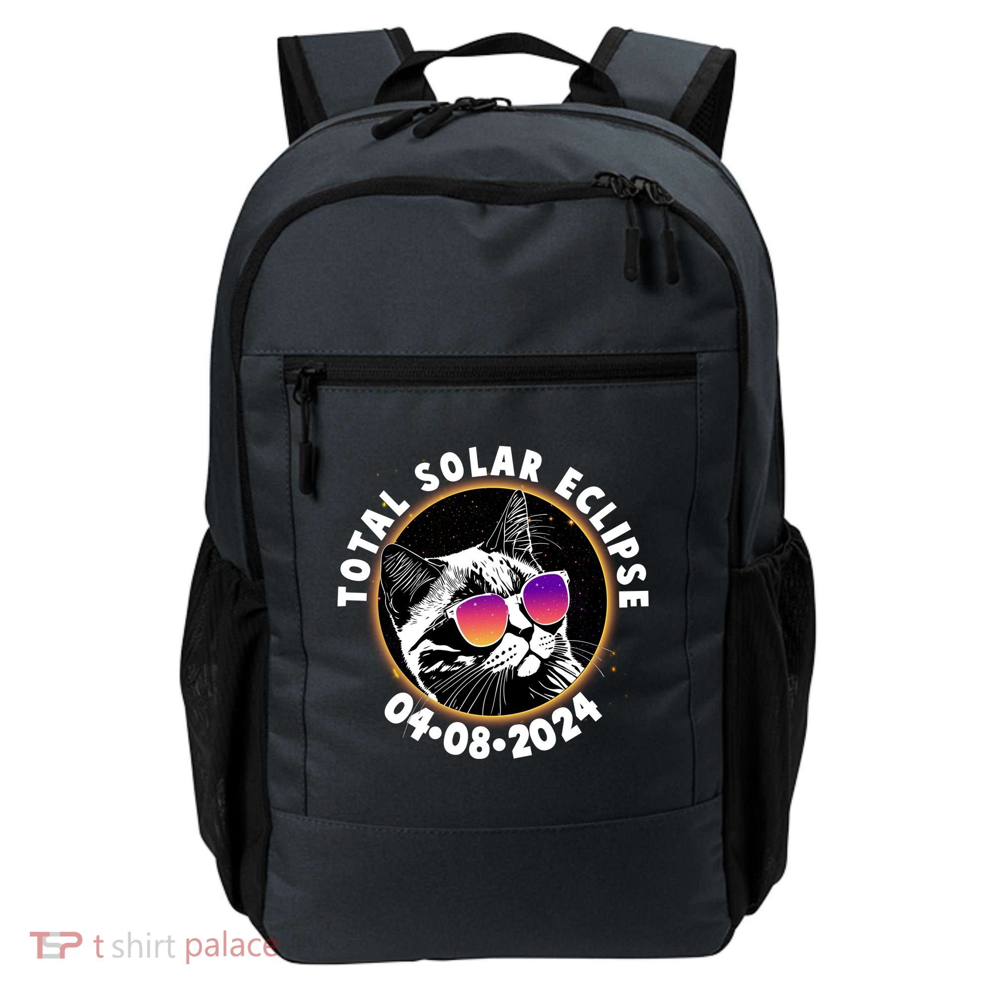 Funny Total Solar Eclipse April 8 2024 Sunglasses Cat Backpack