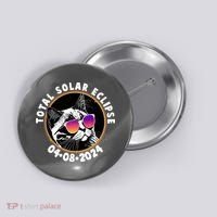 Funny Total Solar Eclipse April 8 2024 Sunglasses Cat Button thumb 0
