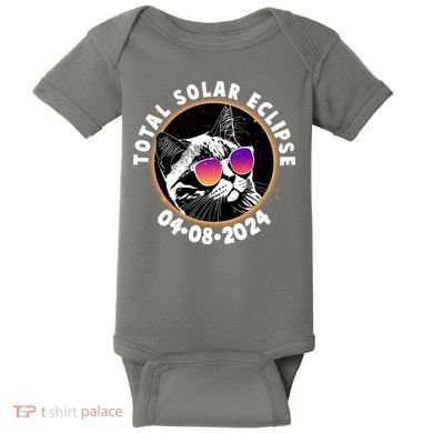 Funny Total Solar Eclipse April 8 2024 Sunglasses Cat Baby Bodysuit