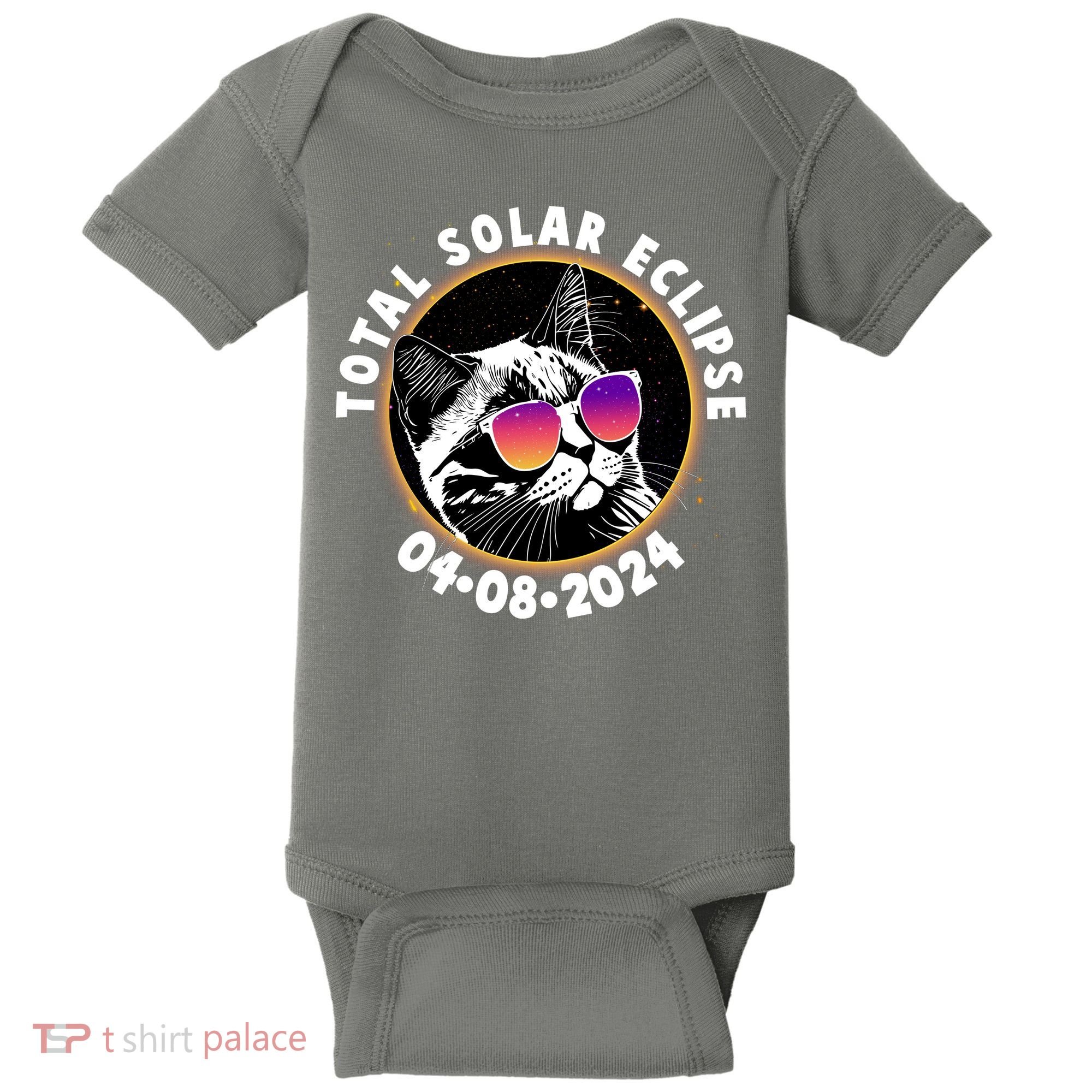 Funny Total Solar Eclipse April 8 2024 Sunglasses Cat Baby Bodysuit