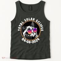 Funny Total Solar Eclipse April 8 2024 Sunglasses Cat Tank Top thumb 2