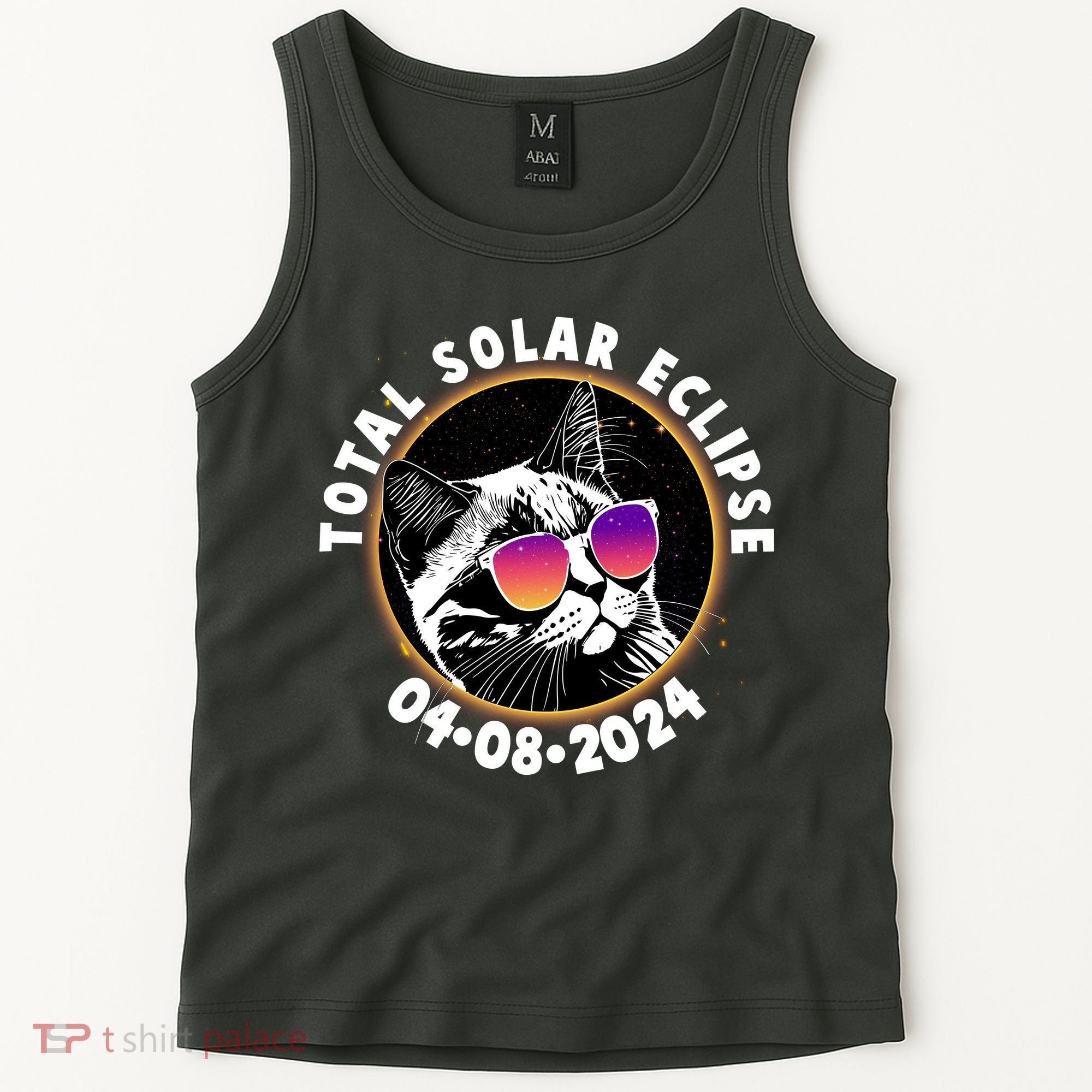 Funny Total Solar Eclipse April 8 2024 Sunglasses Cat Tank Top