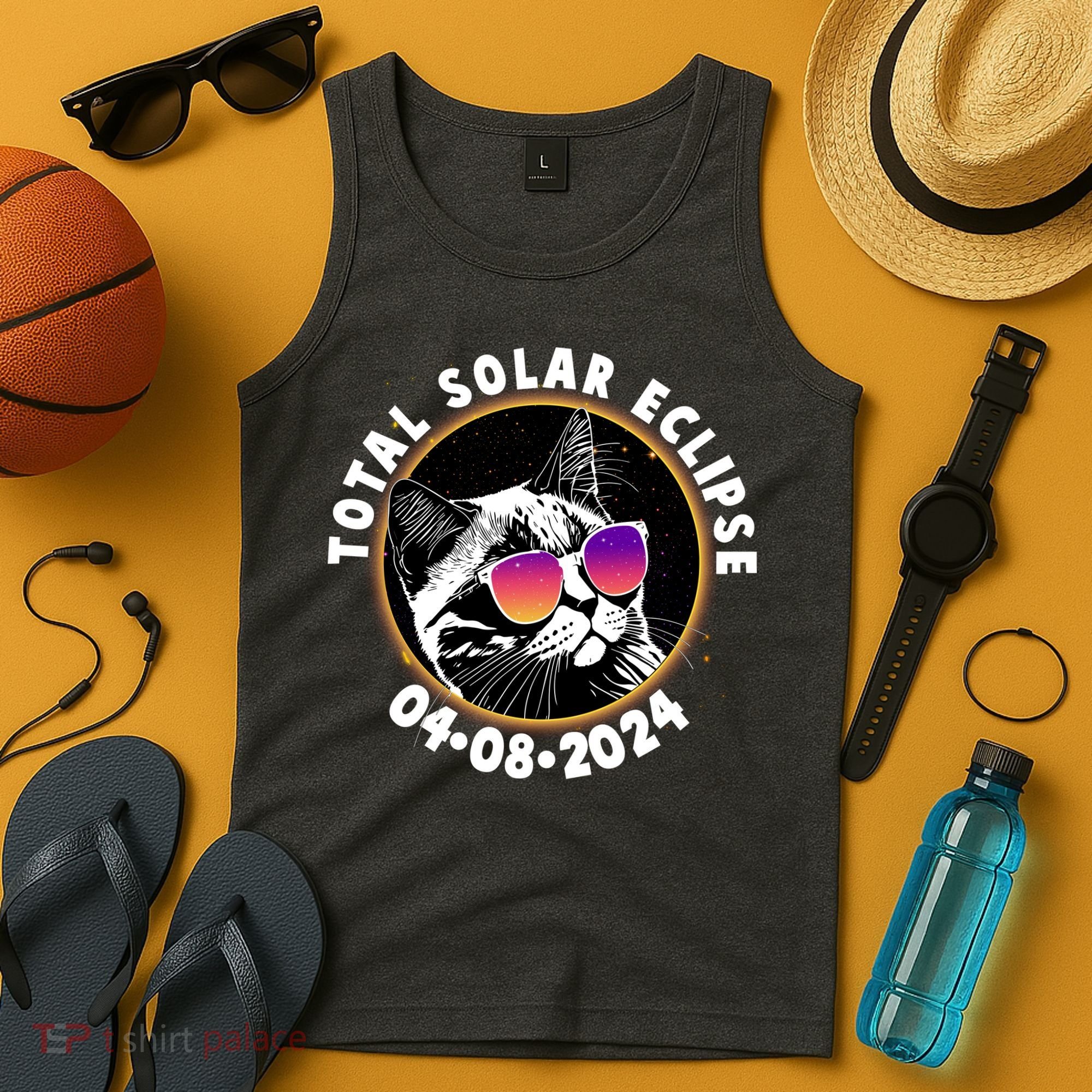 Funny Total Solar Eclipse April 8 2024 Sunglasses Cat Tank Top