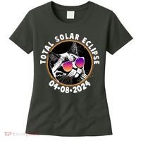 Funny Total Solar Eclipse April 8 2024 Sunglasses Cat Women's T-Shirt thumb 0