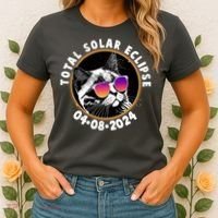 Funny Total Solar Eclipse April 8 2024 Sunglasses Cat Women's T-Shirt thumb 2