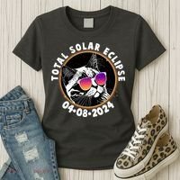 Funny Total Solar Eclipse April 8 2024 Sunglasses Cat Women's T-Shirt thumb 3