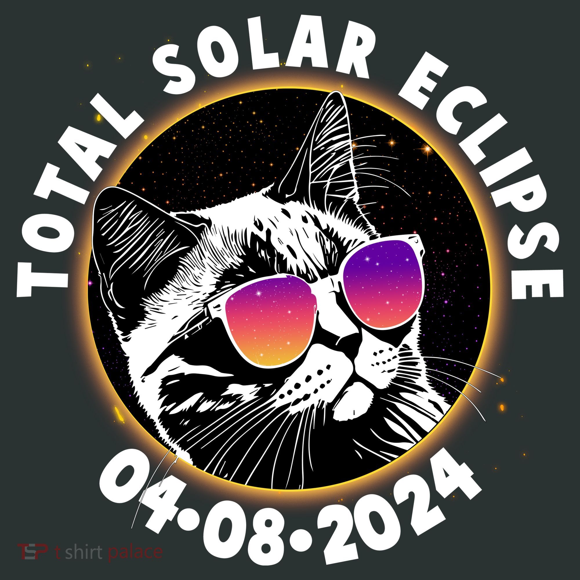 Funny Total Solar Eclipse April 8 2024 Sunglasses Cat Women's T-Shirt
