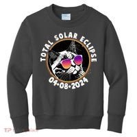 Funny Total Solar Eclipse April 8 2024 Sunglasses Cat Kids Sweatshirt thumb 0