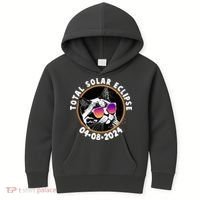 Funny Total Solar Eclipse April 8 2024 Sunglasses Cat Kids Hoodie thumb 0
