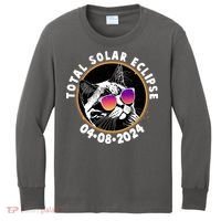 Funny Total Solar Eclipse April 8 2024 Sunglasses Cat Kids Long Sleeve Shirt thumb 0