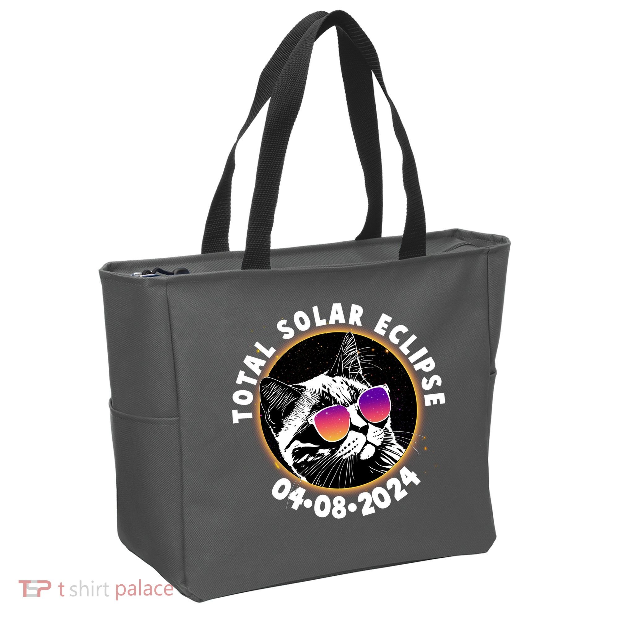 Funny Total Solar Eclipse April 8 2024 Sunglasses Cat Tote Bag