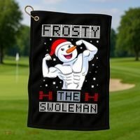Frosty The Swoleman Bodybuilder Snowman Ugly Christmas Golf Towel thumb 1