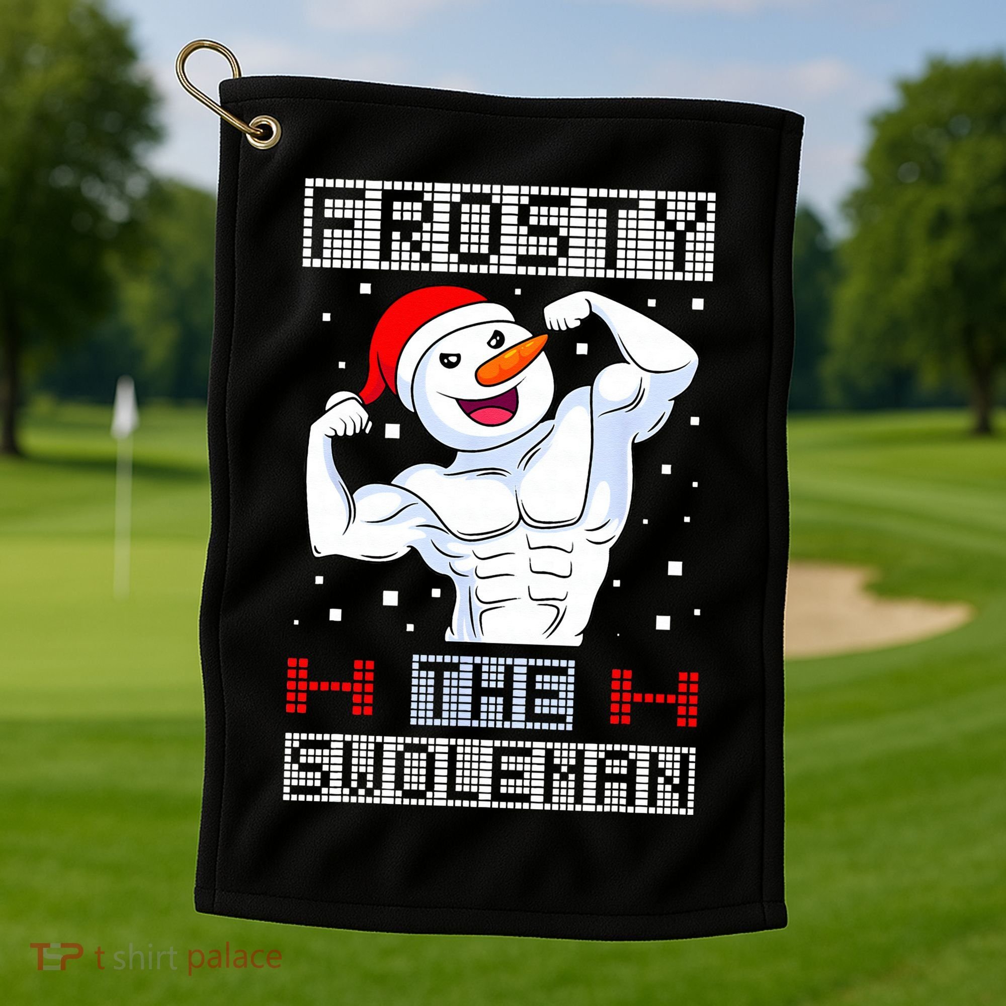 Frosty The Swoleman Bodybuilder Snowman Ugly Christmas Golf Towel