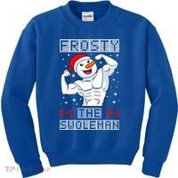 Frosty The Swoleman Bodybuilder Snowman Ugly Christmas Kids Sweatshirt thumb 0