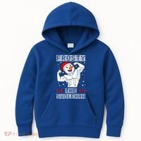 Frosty The Swoleman Bodybuilder Snowman Ugly Christmas Kids Hoodie thumb 0