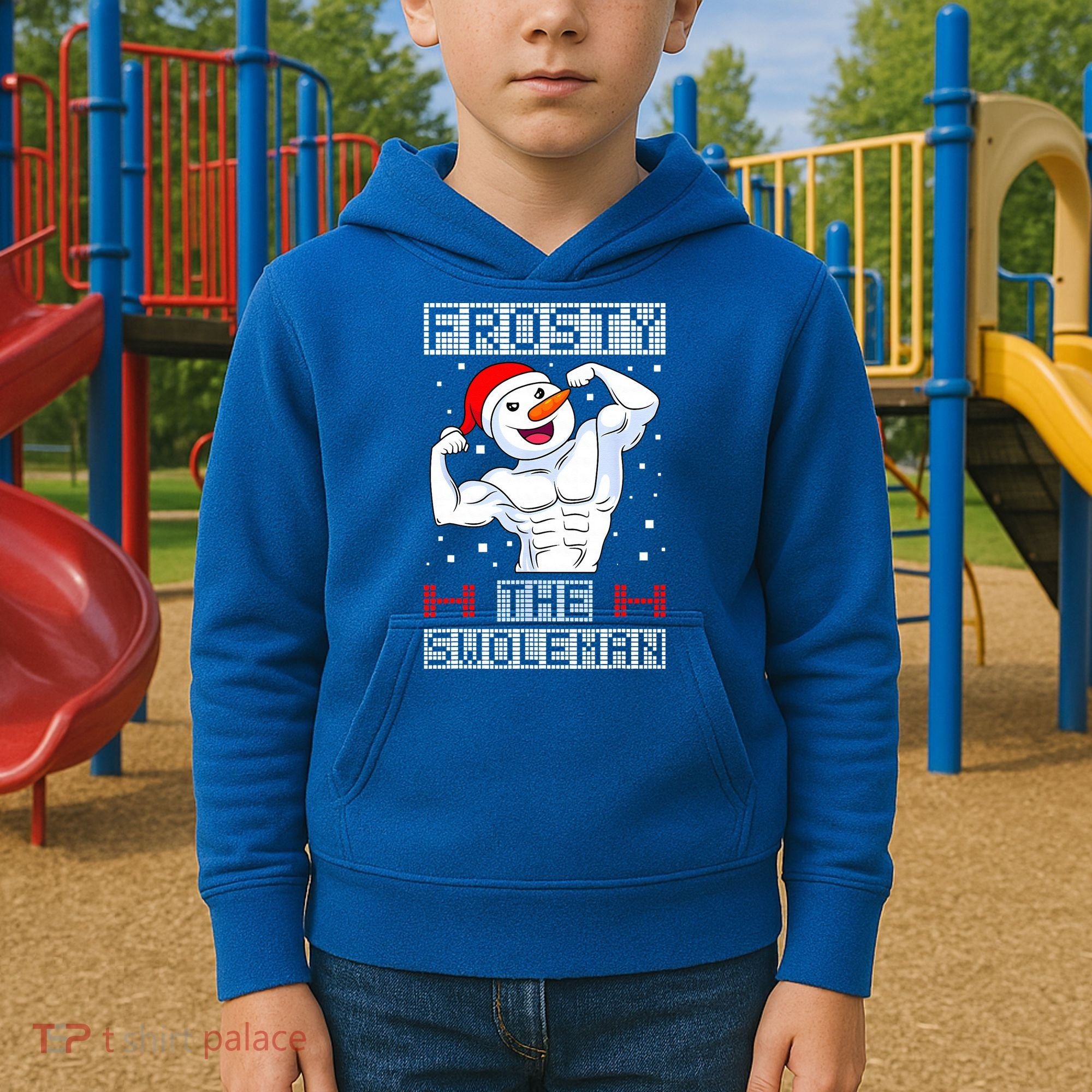 Frosty The Swoleman Bodybuilder Snowman Ugly Christmas Kids Hoodie