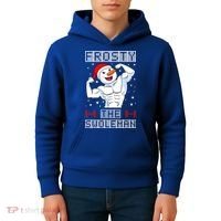 Frosty The Swoleman Bodybuilder Snowman Ugly Christmas Kids Hoodie thumb 4