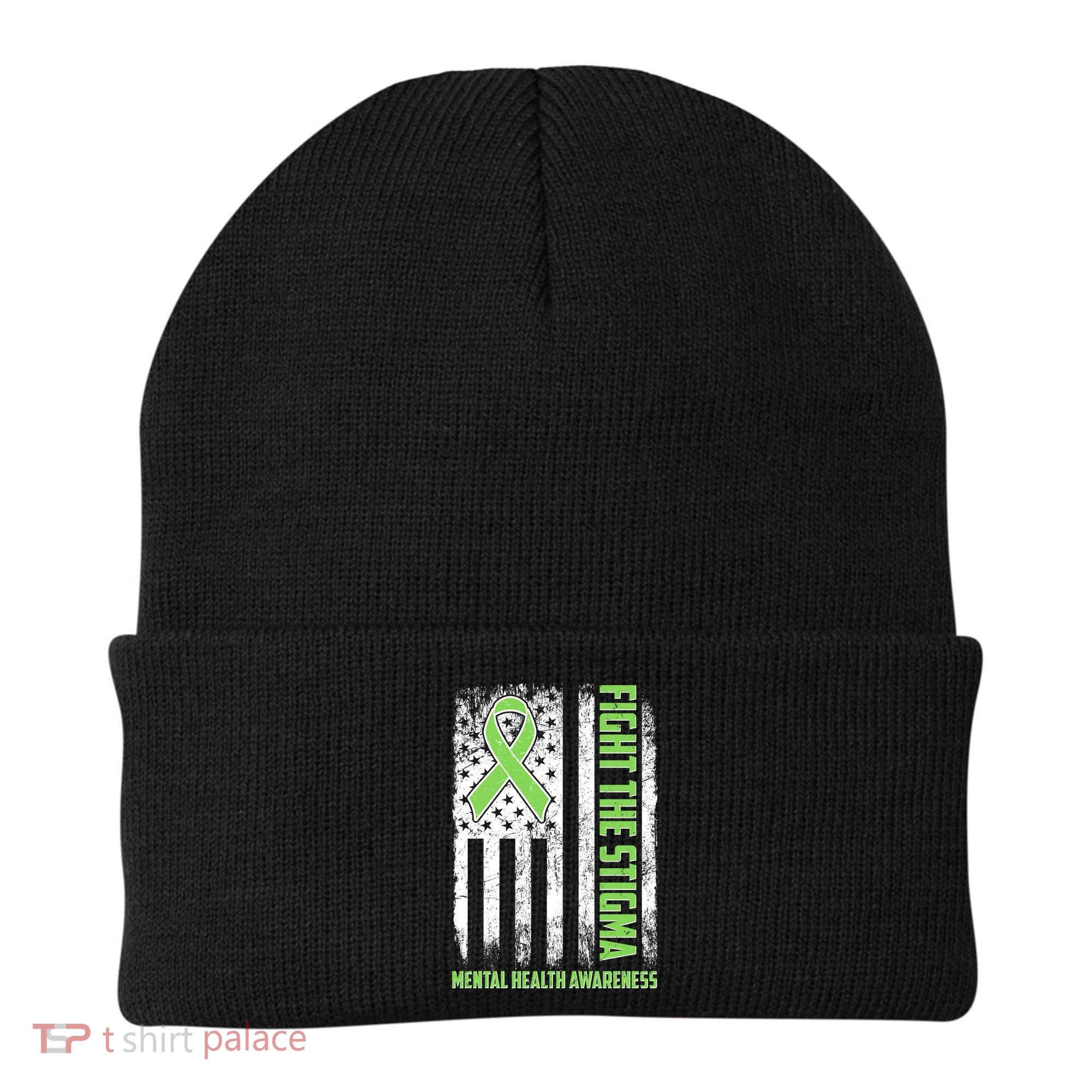 Fight The Stigma Mental Health Awareness Distressed USA Flag Beanie