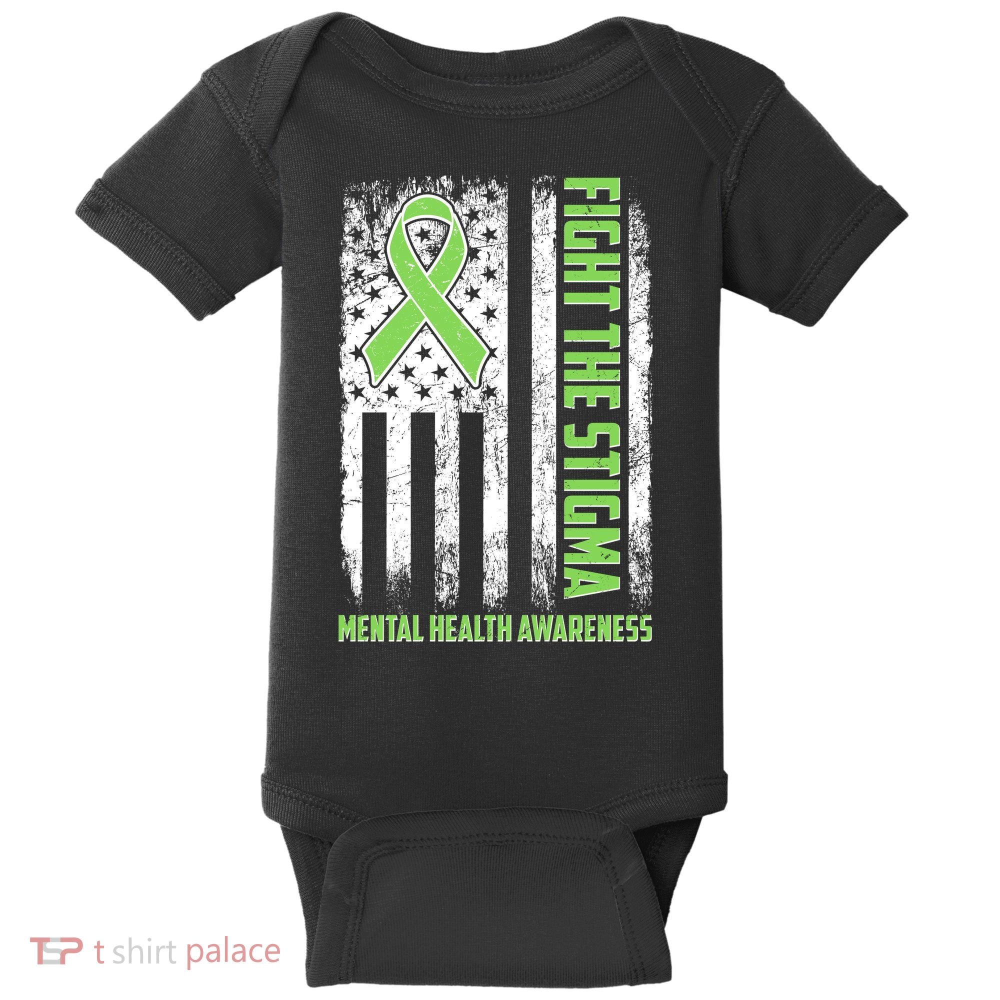 Fight The Stigma Mental Health Awareness Distressed USA Flag Baby Bodysuit