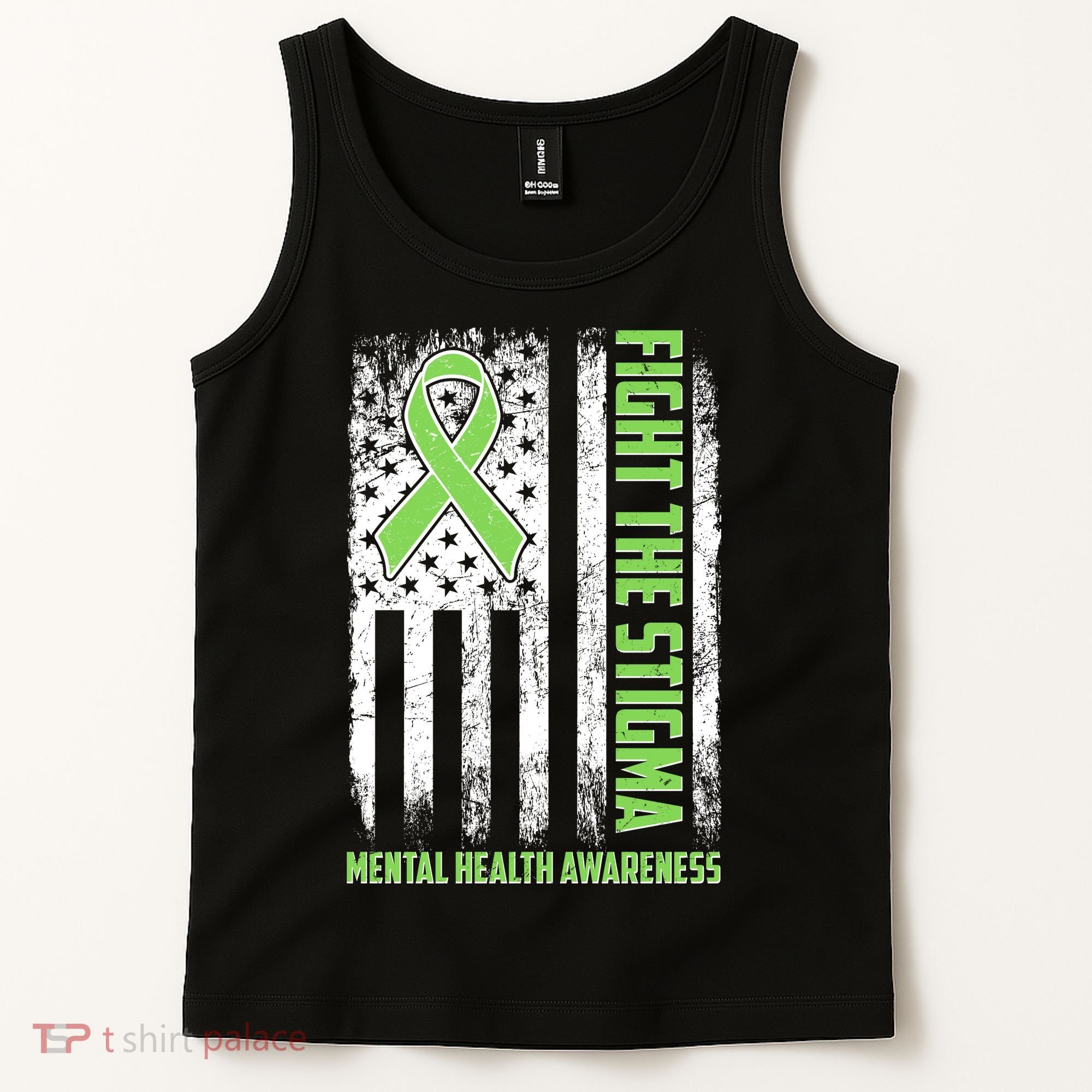 Fight The Stigma Mental Health Awareness Distressed USA Flag Tank Top