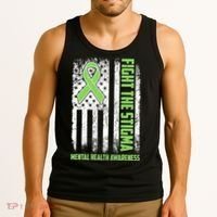 Fight The Stigma Mental Health Awareness Distressed USA Flag Tank Top thumb 3
