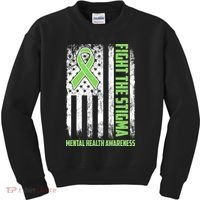 Fight The Stigma Mental Health Awareness Distressed USA Flag Kids Sweatshirt thumb 0