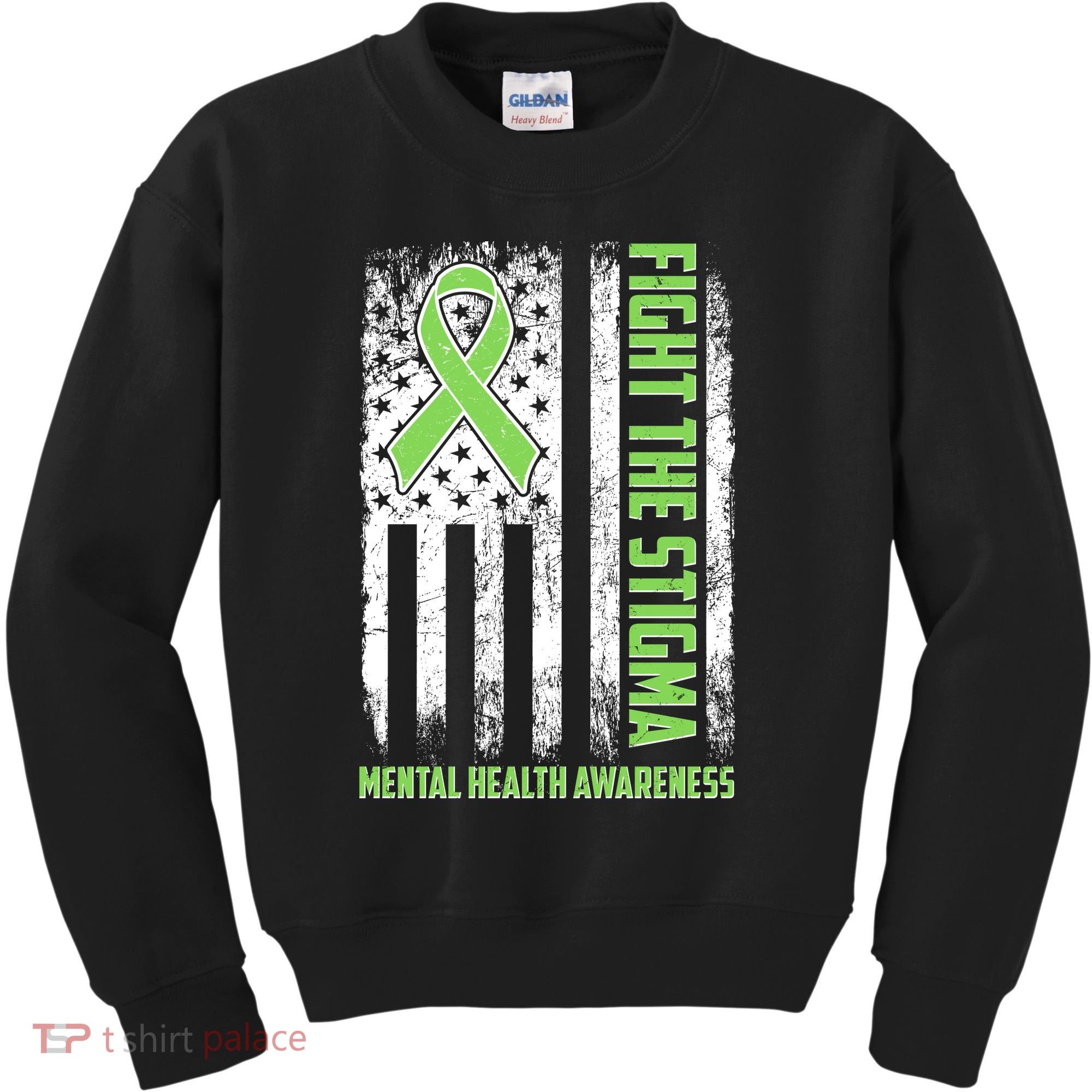 Fight The Stigma Mental Health Awareness Distressed USA Flag Kids Sweatshirt