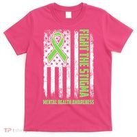 Fight The Stigma Mental Health Awareness Distressed USA Flag T-Shirt thumb 0