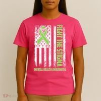 Fight The Stigma Mental Health Awareness Distressed USA Flag T-Shirt thumb 4