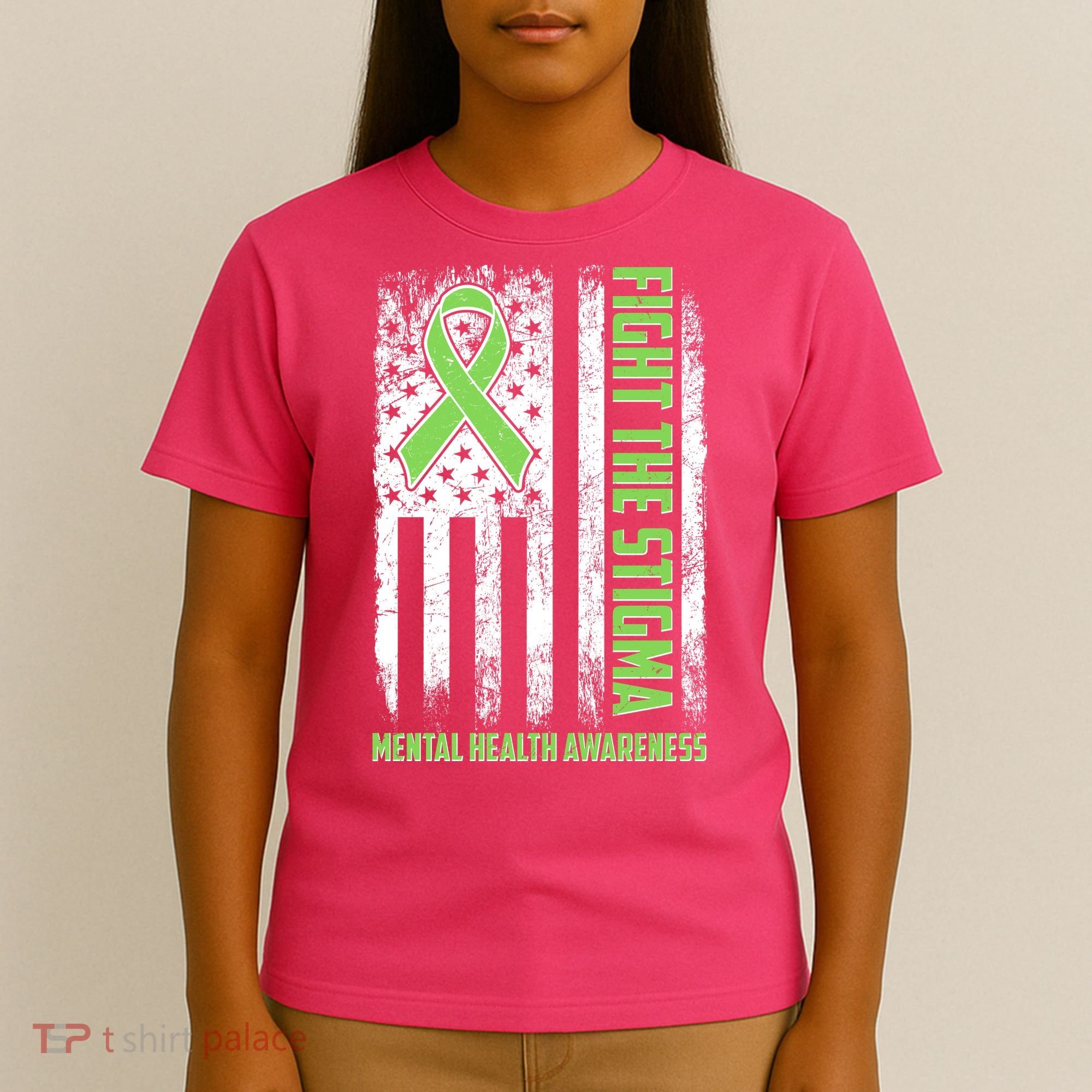Fight The Stigma Mental Health Awareness Distressed USA Flag T-Shirt