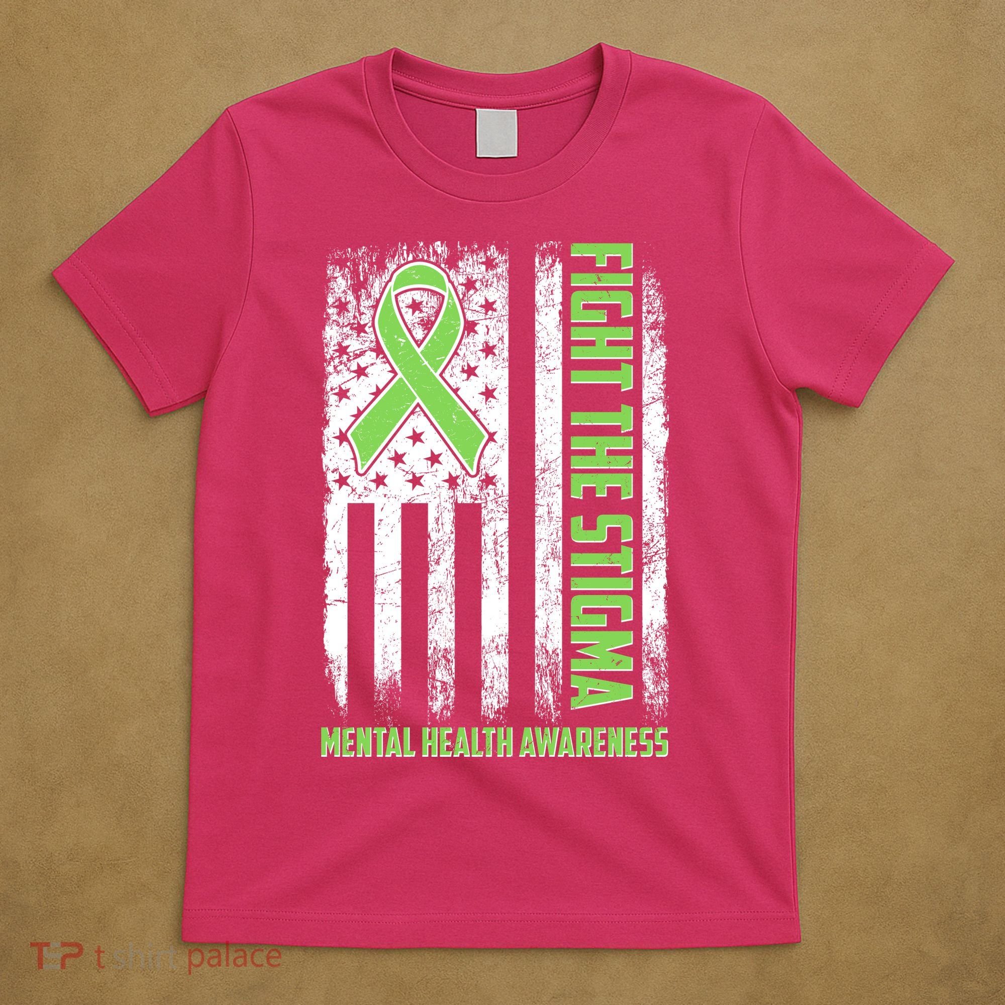Fight The Stigma Mental Health Awareness Distressed USA Flag T-Shirt