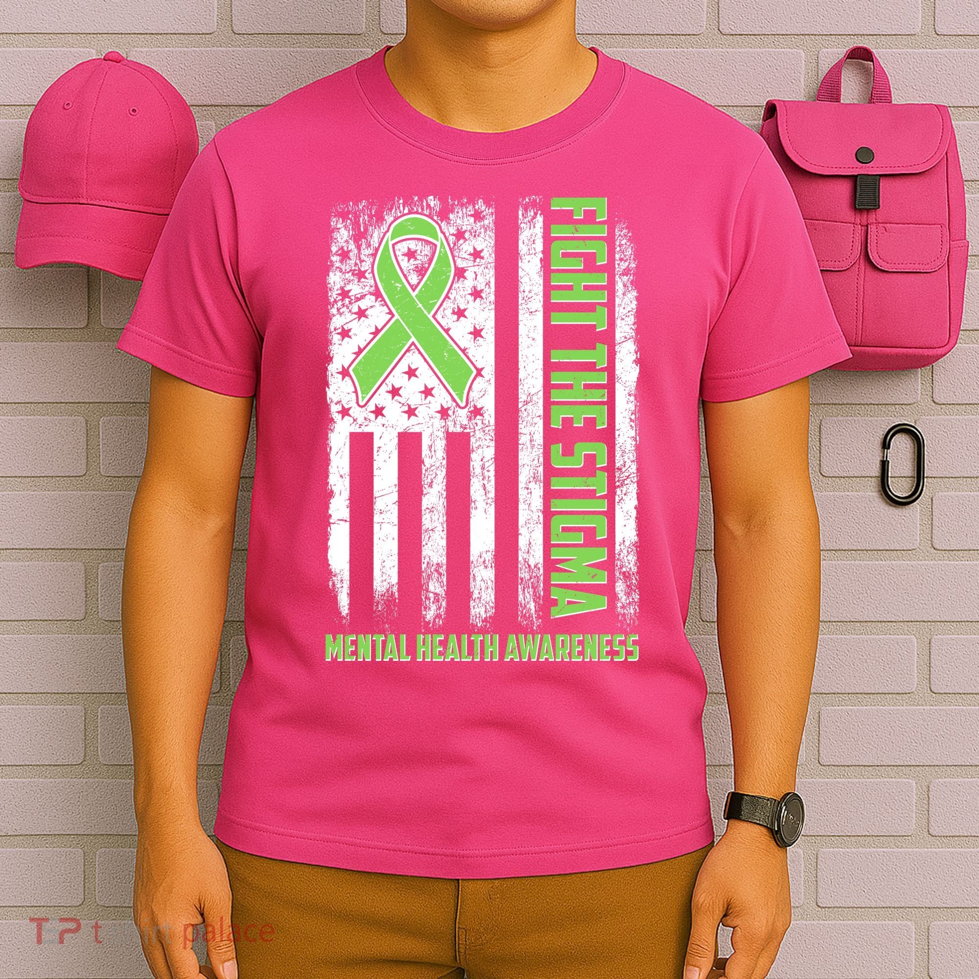 Fight The Stigma Mental Health Awareness Distressed USA Flag T-Shirt