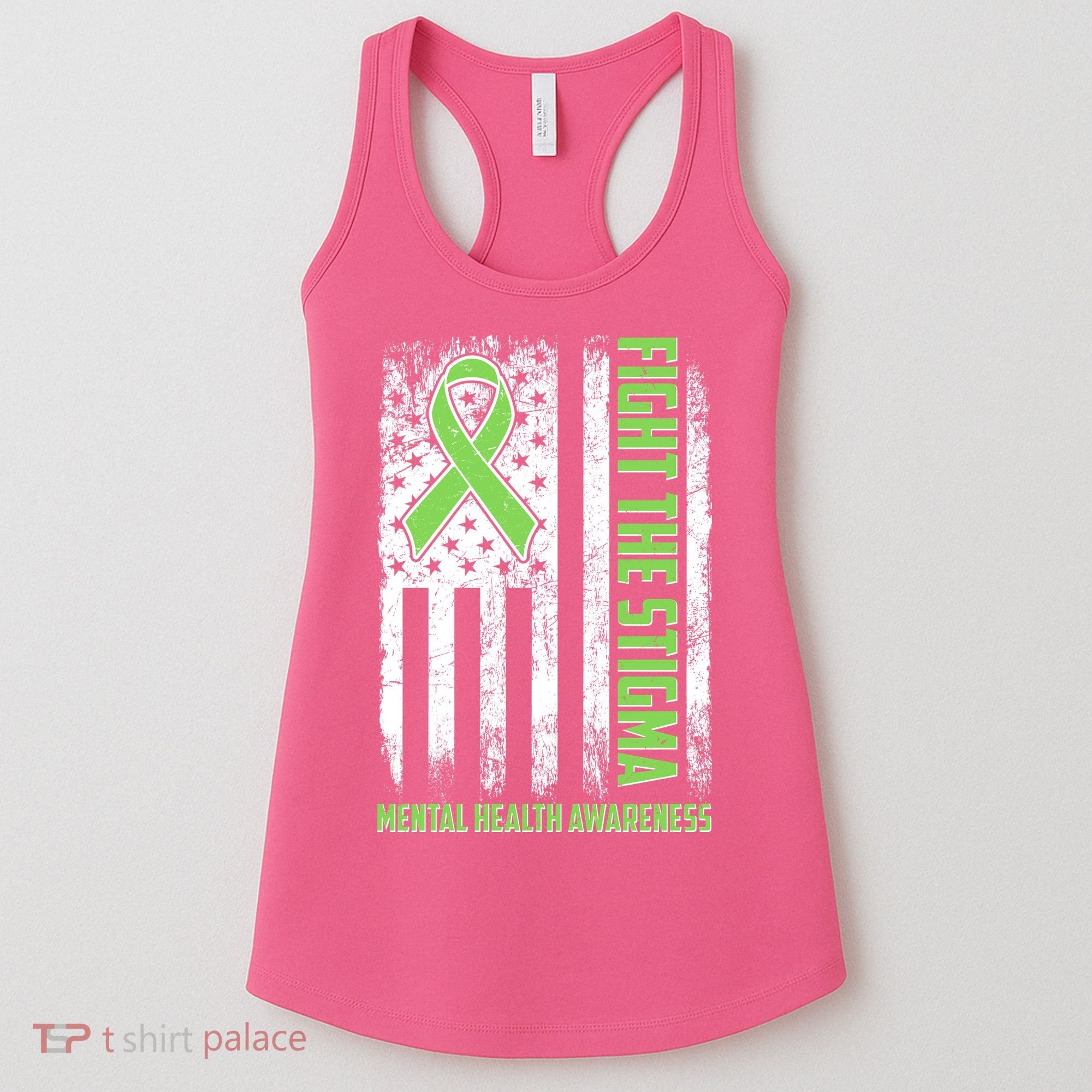 Fight The Stigma Mental Health Awareness Distressed USA Flag Women's Tank Top
