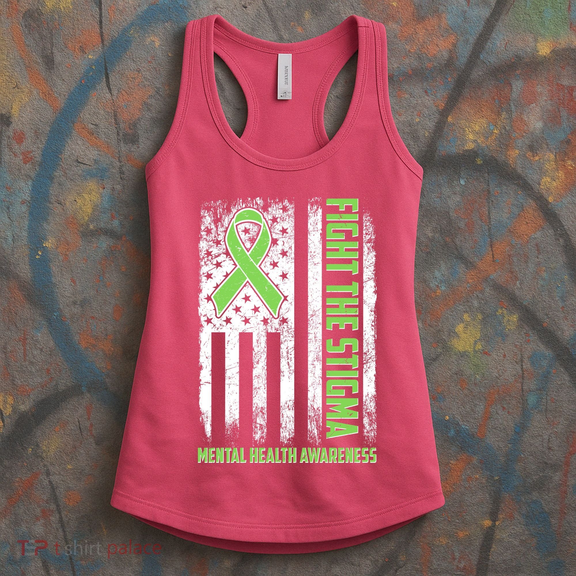 Fight The Stigma Mental Health Awareness Distressed USA Flag Women's Tank Top