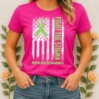 Fight The Stigma Mental Health Awareness Distressed USA Flag Women's T-Shirt thumb 2