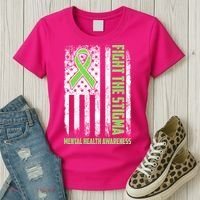 Fight The Stigma Mental Health Awareness Distressed USA Flag Women's T-Shirt thumb 3