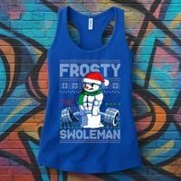 Frosty The Swoleman Ugly Christmas Funny Funny Snowman Gym Women's Tank Top thumb 3