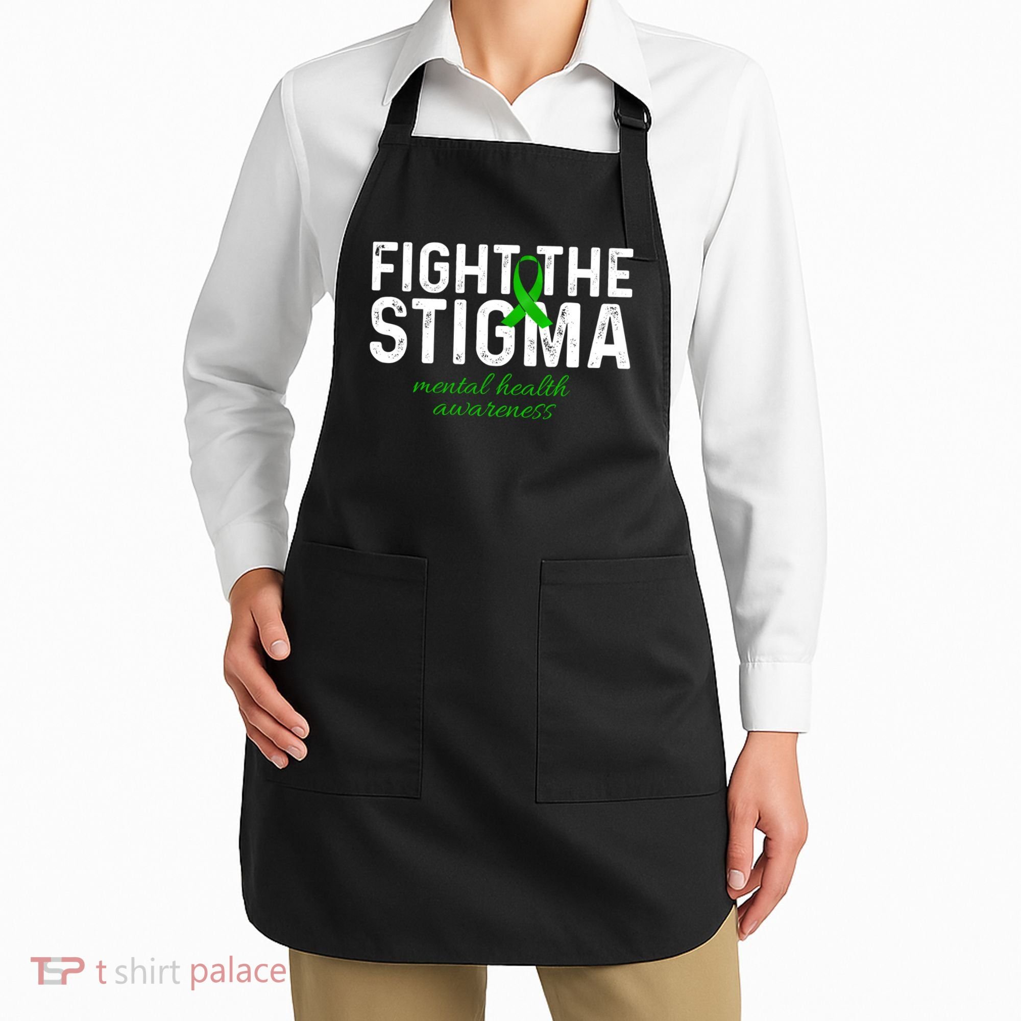 Fight The Stigma Mental Health Awareness Messy Bun Ribbon Apron