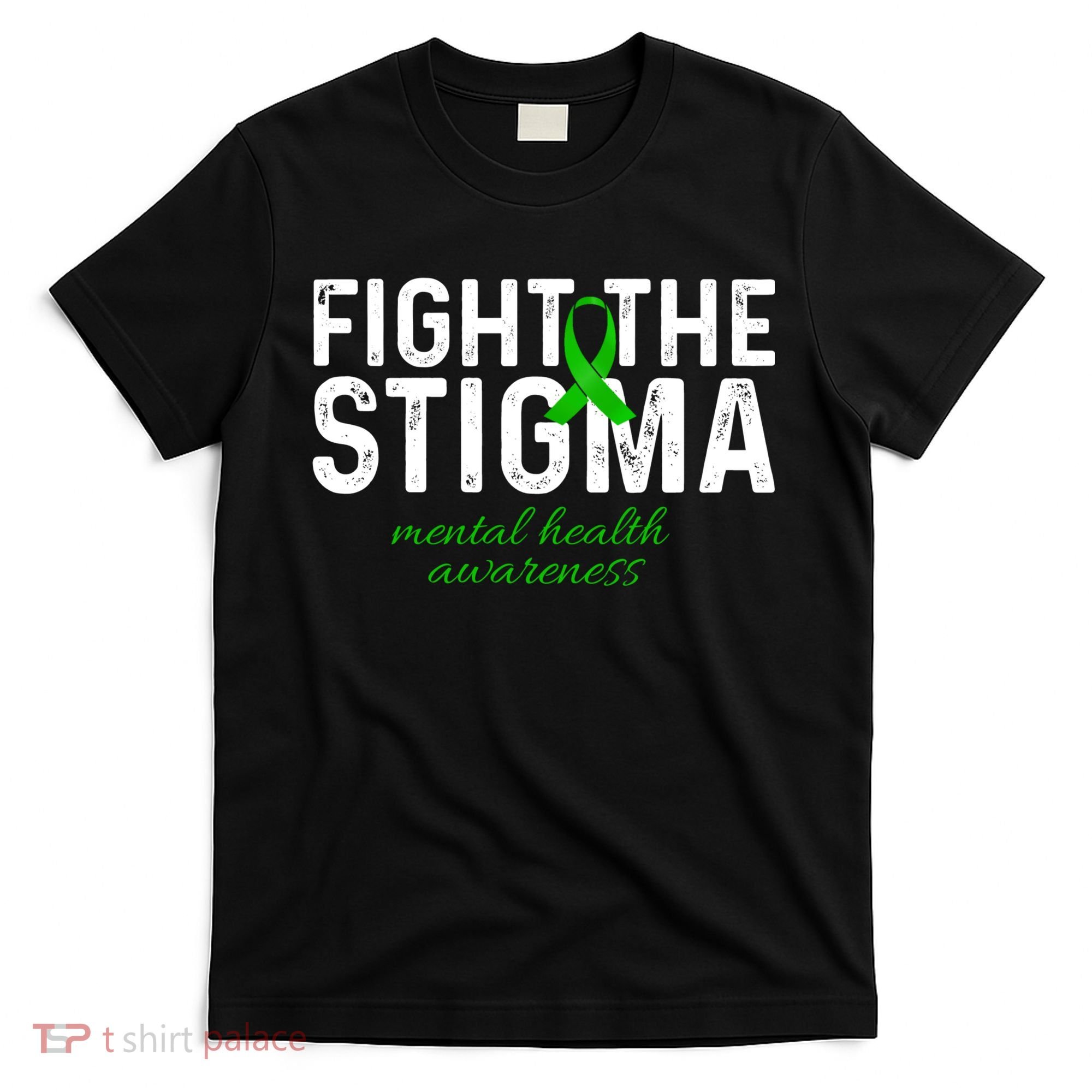 Fight The Stigma Mental Health Awareness Messy Bun Ribbon T-Shirt