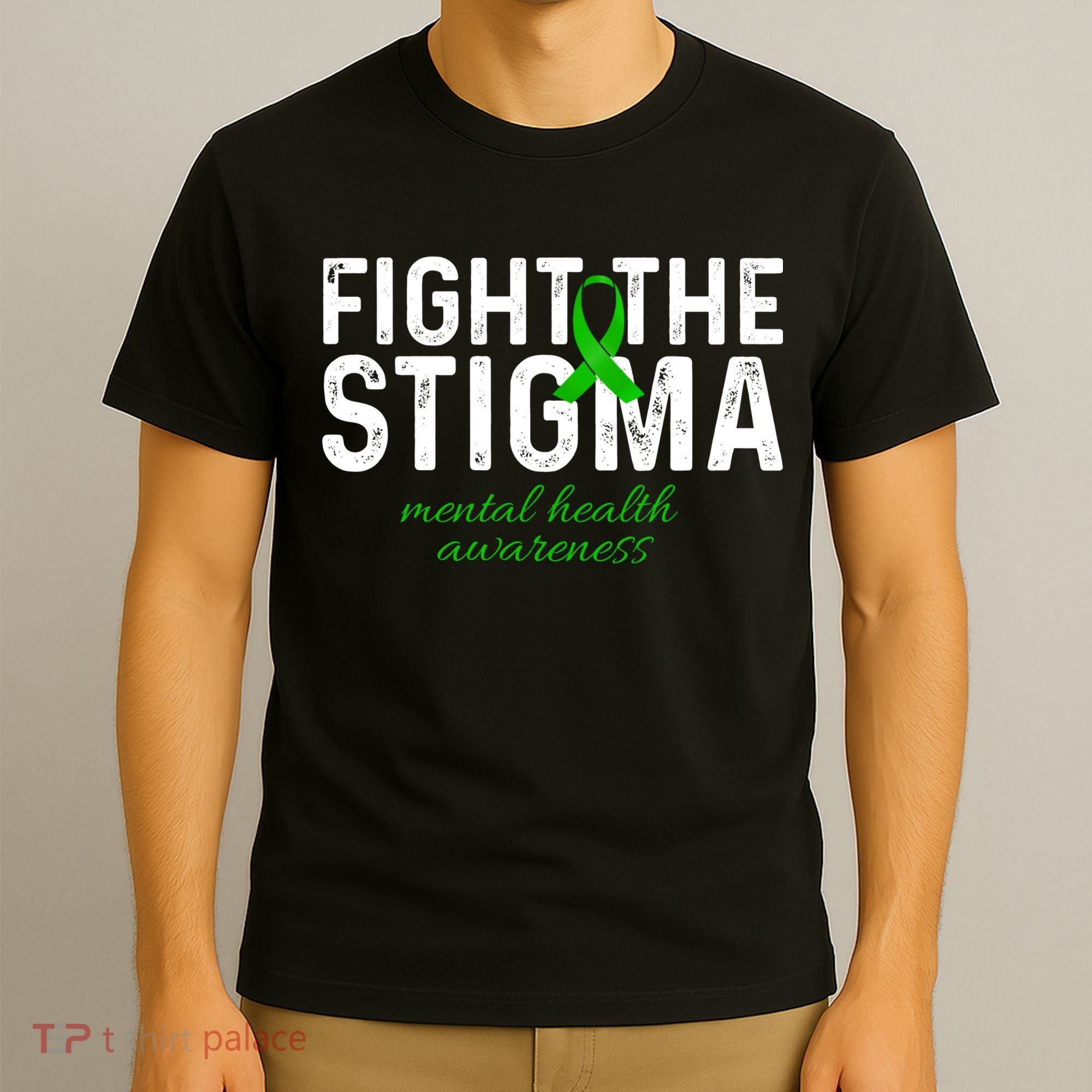 Fight The Stigma Mental Health Awareness Messy Bun Ribbon T-Shirt