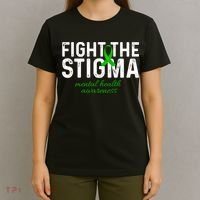 Fight The Stigma Mental Health Awareness Messy Bun Ribbon T-Shirt thumb 4