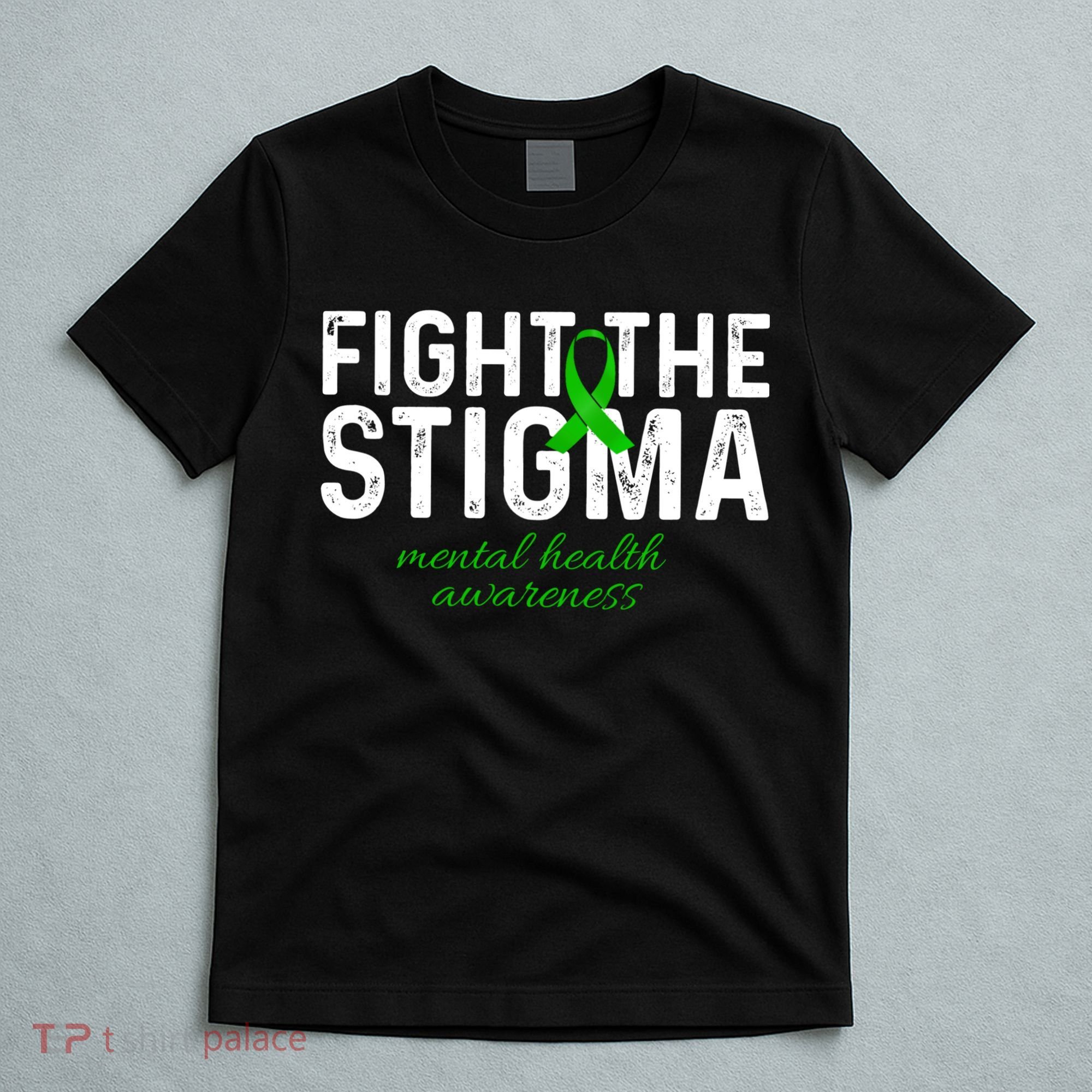 Fight The Stigma Mental Health Awareness Messy Bun Ribbon T-Shirt